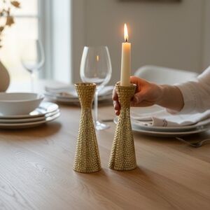 Source Unknown Textured Gold Candle Holders